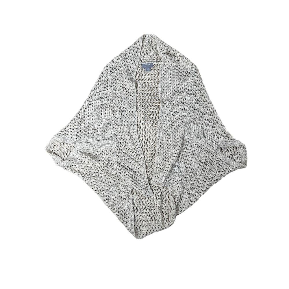 JANA Shrug Womens L/XL Beige Open-Knit Lightweight Collared Crochet Oversized